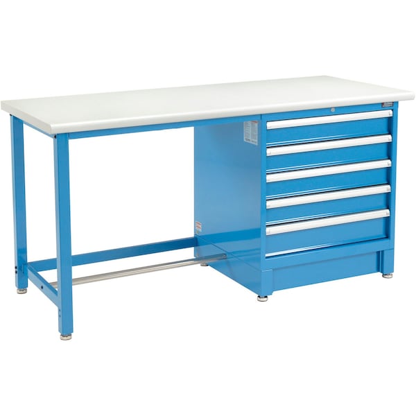 Global Industrial 72Wx30D Modular Workbench W/ 5 Drawers, Plastic Laminate Safety Edge, Blue 711157 - main